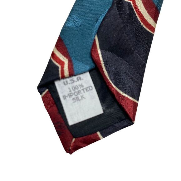 Vintage Oscar de la Renta Men's Necktie Tie Blue Maroon Paisley Silk Designer - Picture 5 of 7